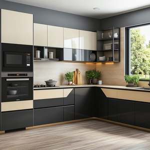 Cuisine complète contemporaine en aluminium, porte de placard en PVC, base de placard en granit, acier inoxydable, évier inclus - Product Image 2