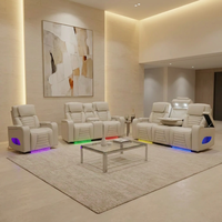 Ensemble de meubles électriques Frank 3+2+1, canapé inclinable en cuir moderne avec lumières LED et armoire de rangement