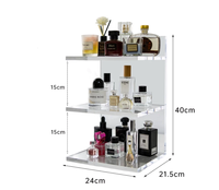 Maßgefertigtes 3-stufiges Acryl-Kosmetik-Aufbewahrungsregal Transparenter Desktop-Hautpflege-Organizer Multifunktionaler Becherhalter Präsentationsständer