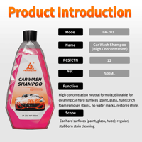 Shampoo liquide concentré pour lavage auto, haute mousse, pH neutre, pour un nettoyage en profondeur, une brillance et une finition sans traces d'eau