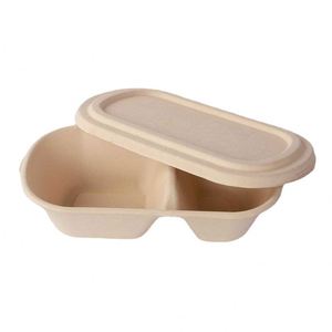Boîte à lunch jetable en pulpe de bambou avec logo personnalisé pour l'emballage de la restauration rapide - Product Image 2