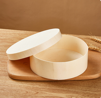 Boîte à lunch en bois jetable personnalisée Boîte à gâteau au fromage en bois plaqué Boîte ronde Bento traiteur pour micro-ondes Repas à emporter Noël