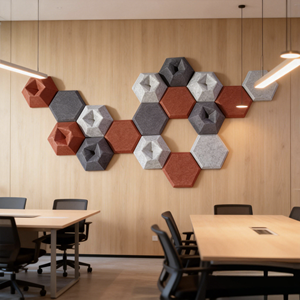 แผ่นอะคูสติก 3 มิติ ทำจากใยโพลีเอสเตอร์ PET 100% แผ่นอะคูสติกใยโพลีเอสเตอร์ PET กันเสียง แผ่นผนังอะคูสติกใยโพลีเอสเตอร์ 100% - Product Image 2