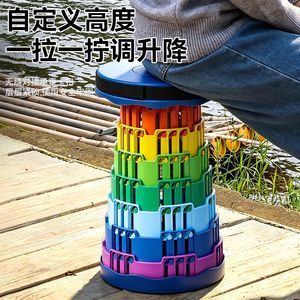 IYOCA Telescopic Camping <b>Stool</b> <b>Adjustable</b> <b>Height</b> Portable Folding Outdoor <b>Stool</b> Round Plastic Lightweight Hiking Fishing - Product Image 3