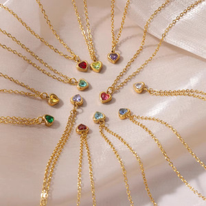 Gargantilla de piedra natal multicolor al por mayor, collar con colgante de piedras preciosas de corazón de acero inoxidable que no se deslustra a la moda para mujer - Product Image 2