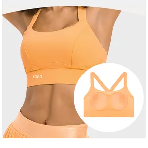 Alta Qualidade Custom Logo Cross Back sutiã ajustável de alta resistência para as mulheres Nude sentir alta mama elástica segurando sutiã esportivo