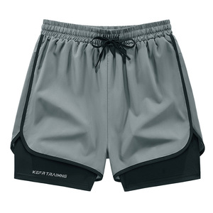 Pantaloncini sportivi da <span class=keywords><strong>uomo</strong></span> HonFit a doppio strato <span class=keywords><strong>con</strong></span> tasca laterale per telefono, ad asciugatura rapida, compressivi, per allenamento in palestra. - Product Image 5