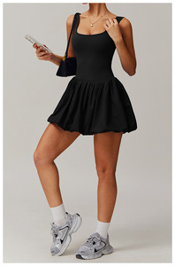 Vestido deportivo de mujer con efecto de dos piezas y tacto suave, con capa base antiexposición, para correr al aire libre, fitness, tenis, falda deportiva, color liso - Product Image 6