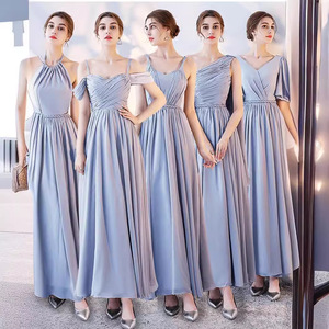 Bridesmaid Dresses Long A-Line Chiffon Natural Waist Halter Neckline Solid Color Korean Style Wedding Sister Outfits - Product Image 1