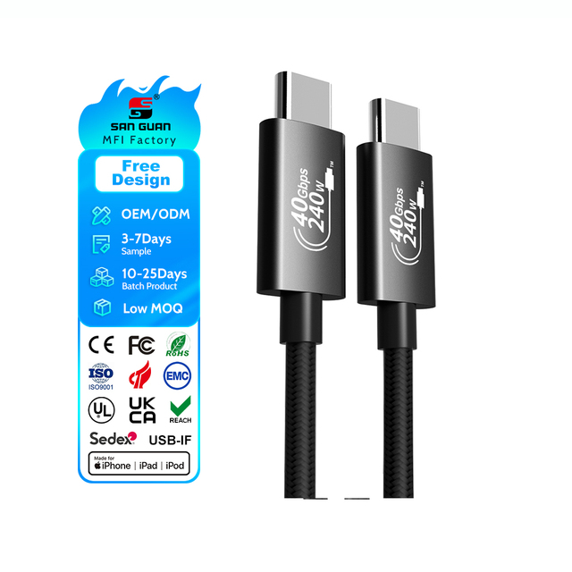 240W PD3.1 5A Fast Charging USB4.0 8K Projected Data Cable 48V PVC Jacket Computer Mobile Phone Camera Earphone 2m Type-C