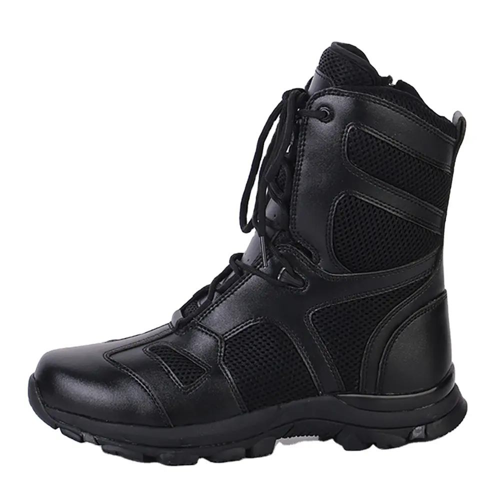 Factory High Ankle Black Leather Tactical Boots, Anti-degumming Trekking Boots