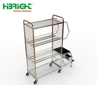 Chariot de manutention à plateaux en treillis métallique pour entrepôt et supermarché, avec échelle