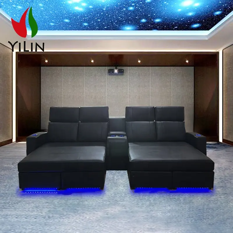 New Style Movie Theater Seating Private Cooling Cup Holder Home Cinema Sofa 4 Seats Cinema Recliner Sofa Bed