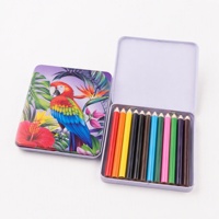 Ensemble de 12 crayons de couleur en bois, étui en métal, corps estampé à chaud or, pré-affûtés, non toxiques, pour enfants, cadeau scolaire, logo personnalisé OEM ODM