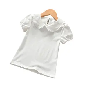 wholesale soft cotton cute peter pan collar white blank summer kids girls t shirts