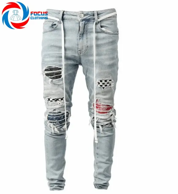 Herren Slim Fit Bleistift hose Jeans Stilvolle Patched Jean Boyfriend Boot Cut Man Skinny Ripped Ragged Stacked Jeans