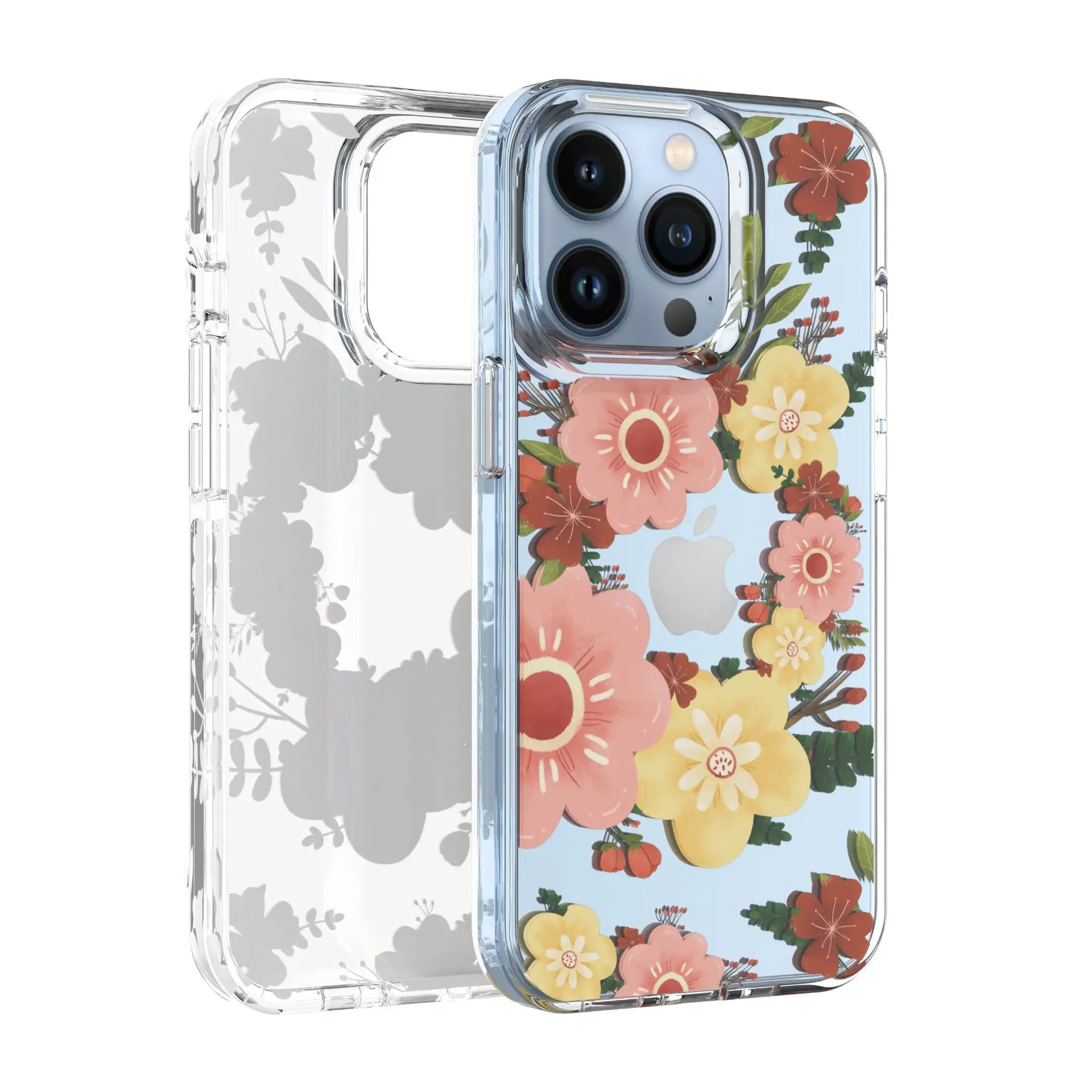Crystal clear Flowers Phone Case For iPhone 13 Pro Soft TPU +PC High Quality Glossy Case For iPhone 13 Pro Max