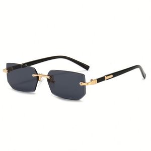 Lunettes de soleil rectangulaires sans monture personnalisées 2025 avec logo, style rétro, pour l'été, protection UV400, pour hommes et femmes - Product Image 3