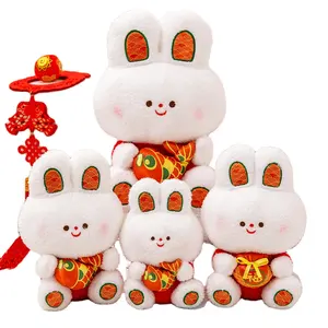 공장 주문 OEM 구정 마스코트 소형 24cm 토끼 견면 벨벳 장난감 귀여운 옷을 입은 전통적인 연약한 빨간 토끼 인형