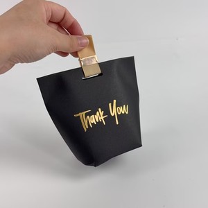 <b>Mini</b> Gold Foil Thank You Bags Goodie Bags with Satin Ribbon Handles - Party Favor Bags for Wedding & Thanksgiving - Product Image 5