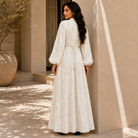 Robe longue plissée élégante pour femme à manches lanternes, coupe trapèze fluide, style décontracté chic