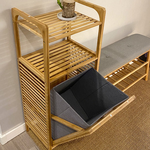 Panier à linge Addreen en bambou naturel écologique, grande capacité, avec poignées et quatre pieds - Product Image 6