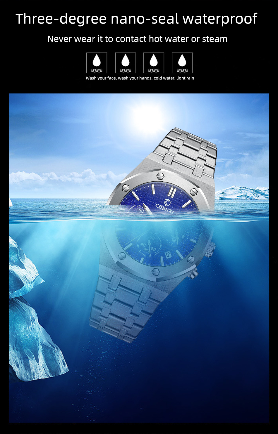 CHENXI Fashion Business Men Gift Watch Top Luxury Brand Quartz Watch Men Stainless Steel Waterproof Wristwatch Relogio