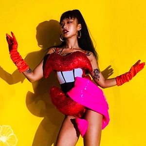 Disfraz de Labios Rojos para Baile de Jazz, Atuendo Creativo de Dibujos Animados para Festival Rave, Ropa de Baile <span class=keywords><strong>Gogo</strong></span> para Club Nocturno - Product Image 4