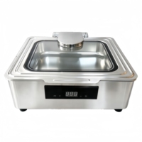 Chauffe-plat électrique carré 8L en acier inoxydable 304 avec couvercle en verre, plage de température 85-100°C, pour buffet et restauration