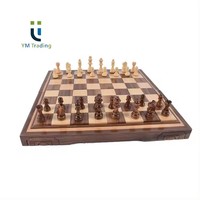 YUMING Deluxe 2 en 1 Jeu d'échecs et de backgammon en bois Série incrustée de style classique pour le divertissement