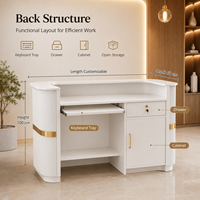 Comptoir de réception de luxe léger cannelé, coins arrondis, décor doré, en MDF, taille personnalisée pour salon de beauté, bureau, boutique