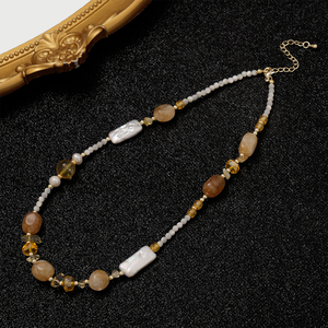Collana in Pietra Naturale Citrino con Perle Barocche e Perline in Acciaio Inossidabile, Ultimo Design 2026, Vendita Diretta dalla Fabbrica - Product Image 3