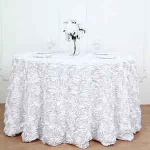 120in 130in 3d Rose Satin Tablecloth Fancy Birthday Party Event Luxury Polyester Tablecloth For Wedding Banquet Decor