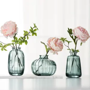 vas Suppliers-Vas Kaca Kecil Ruang Tamu Dekorasi Dalam Ruangan, Vas Kecil Transparan Mini Timbul Gaya Eropa