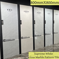 Carrelage de sol en porcelaine brillant mcm Yashi Blanc 12 mm d'épaisseur 800x800 mm, texture marbre blanc Jazz, antidérapant, pour salle de bain, maison, hôtel