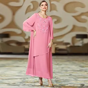 New Fashion Women Muslim Dress Puffy Sleeves Printed Abaya 2022 Kaftan Moroccan Dresses abaya women muslim dress cotton