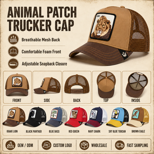 Gorra de béisbol de animales, gorra de camionero bordada con malla de dibujos animados, gorra de malla con diseño de pantera negra, tigre, lobo. - Product Image 2
