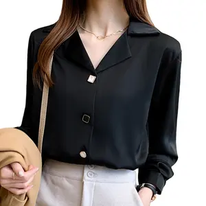 Long Sleeve Black White Tops Blouse Women 2024 V-neck Chiffon Blouse Shirt Office Lady Blouses Femme Blusas 5131