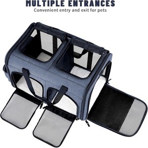 Çift Bölmeli Kedi Taşıyıcısı, Çok Taraflı Fileli Pencereler, Çıkarılabilir Saklama Torbaları ve Güvenli Seyahat için Yansıtıcı Şeritler - Product Image 3