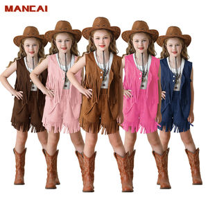 Chaleco con flecos para niños de estilo Retro étnico, <span class=keywords><strong>disfraz</strong></span> bohemio de <span class=keywords><strong>vaquera</strong></span>, pantalones cortos de mezclilla occidentales, traje Hippie para niñas, fiesta de disfraces de Mardi Gras - Product Image 1