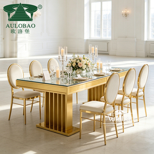 Hotel Dining Room Furniture Gold Stainless Steel Leg 12 Seats <b>Mirrored</b> Dining <b>Table</b> - Product Image 4