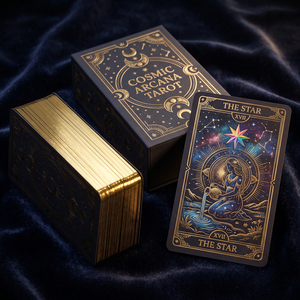 Impression personnalisée de cartes de tarot, jeux d'<span class=keywords><strong>oracle</strong></span>, ensemble de cartes de méditation spirituelle personnalisées, fabrication de guides de luxe avec bord doré - Product Image 1