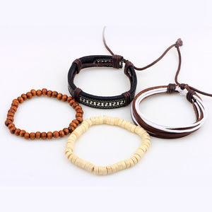 Fashion Wrap <b>Bracelets</b> Genuine Leather Wooden Beads Geometric Pattern Men's Jewelry QNW4010 - Product Image 4