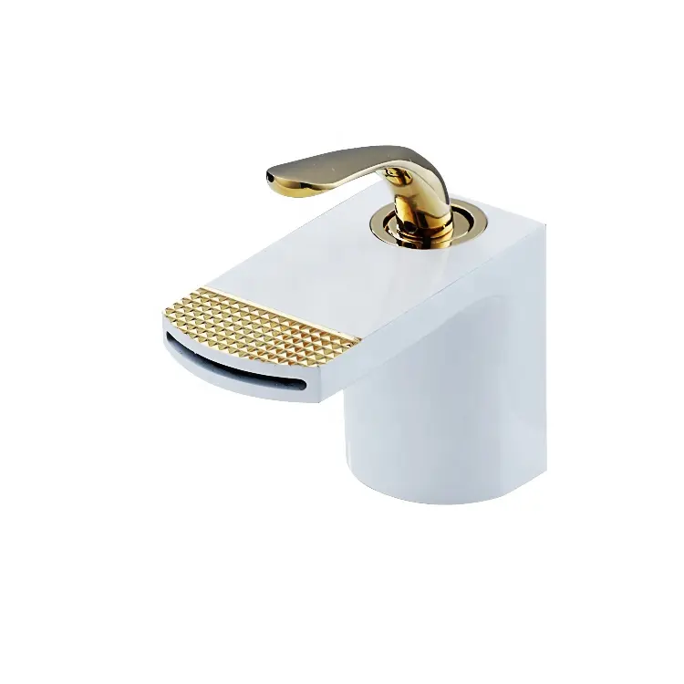 Grifo monomando para lavabo, pintura blanca de alta calidad, grifo de cascada de latón para Baño