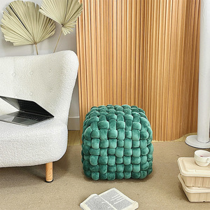 Pouf quadrato in velluto Flyer Woven, poggiapiedi, sgabello, seduta a cubo per soggiorno - Product Image 6