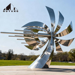 Sculpture abstraite torsadée en acier inoxydable poli miroir, grande taille, pour extérieur, avec ornements <span class=keywords><strong>d</strong></span>'oiseaux en vol - Product Image 3
