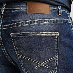 Jeans pour hommes tricotés à taille moyenne pour l'hiver vintage personnalisés Jeans pour hommes délavés en bleu stretch droit brodé poches <span class=keywords><strong>arrière</strong></span> en vrac - Product Image 6