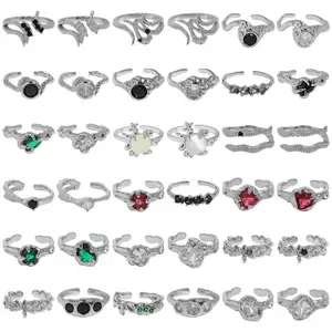 Rs1034 xác thực S925 Sterling Silver 925 Nhẫn 4A không thường xuyên Inlay CZ Zircon có thể điều chỉnh vòng