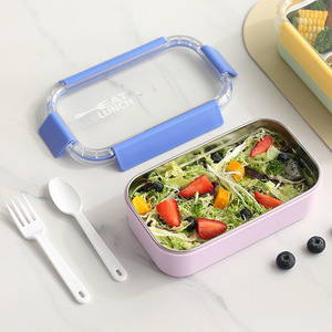 Boîte à lunch rectangulaire en acier inoxydable Swy 304, grande capacité, avec couvercle en plastique à boucle, pour adultes, bureau, étudiants - Product Image 2