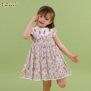 Vestido de Fiesta sin Mangas con Estampado Floral para Niñas, Mini Vestido con Cuello Peter Pan, Estilo Transpirable de Algodón, Bordado, 100% Certificado OEKO-TEX, Verano - Product Image 1
